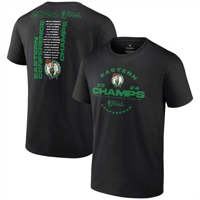 Men's Boston Celtics Black 2024 Eastern Conference Champions Jump Ball Roster T-Shirt,We sell and wholesale Men's Boston Celtics Black 2024 Eastern Conference Champions Jump Ball Roster T-Shirt on line form chian!